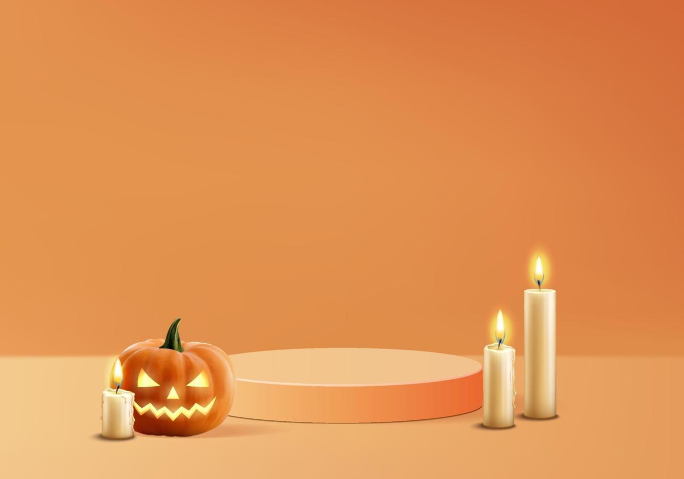 3d halloween minimal smoke and pumpkin podium for products background vector