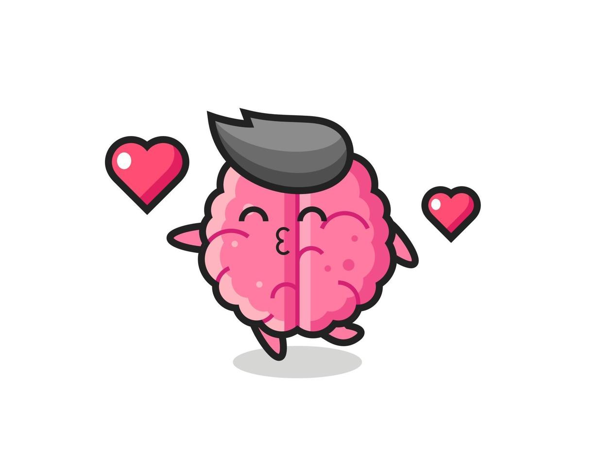 brain character cartoon with kissing gesture vector