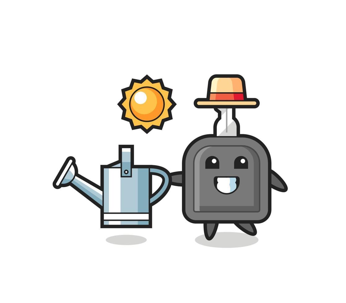 Cartoon character of car key holding watering can vector