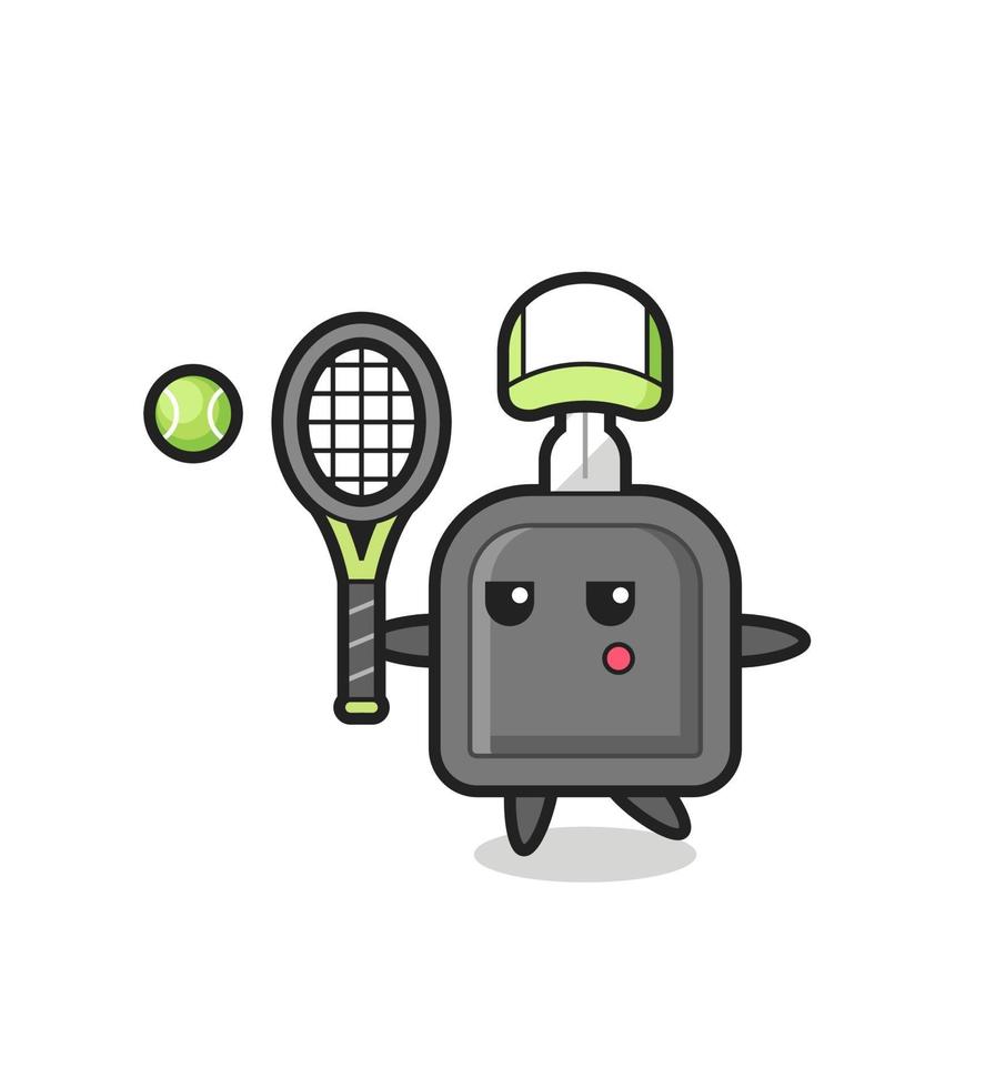 Cartoon character of car key as a tennis player vector