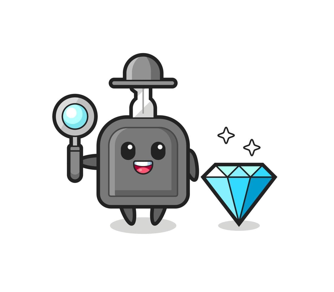 Illustration of car key character with a diamond vector
