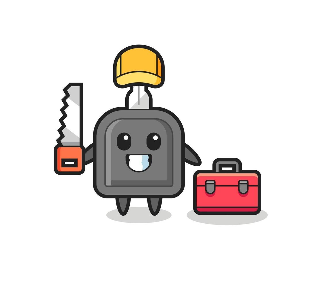 Illustration of car key character as a woodworker vector