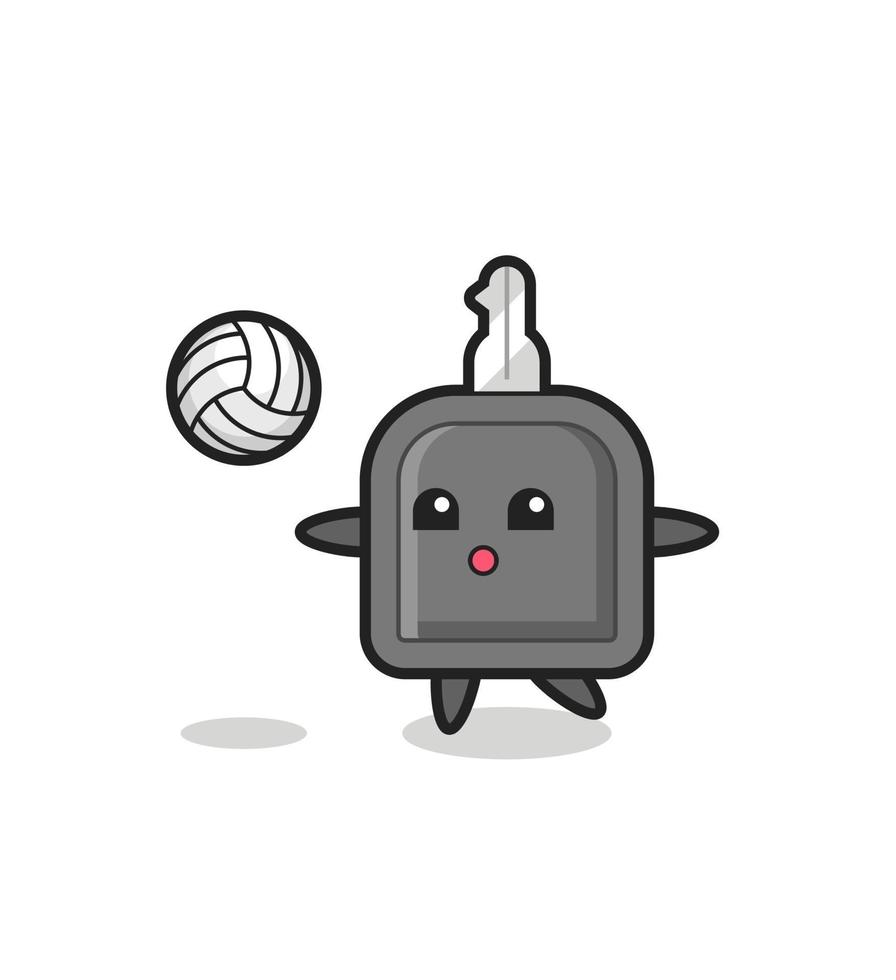 personaje de dibujos animados de la llave del coche está jugando voleibol vector