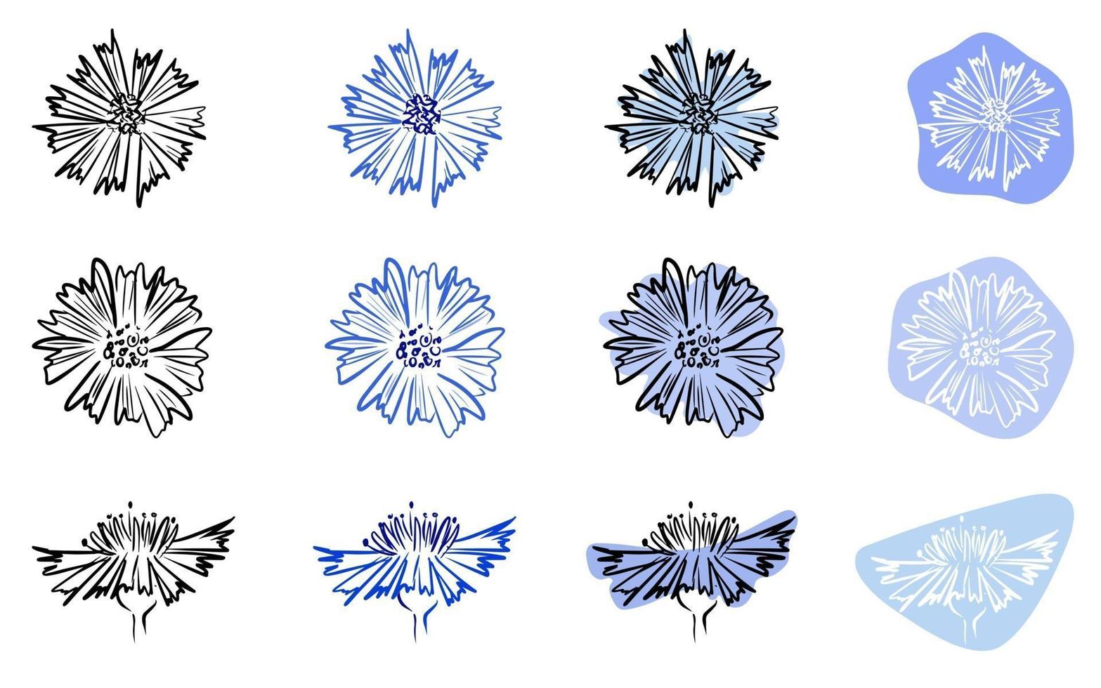 florecimiento de maíz. conjunto de iconos. flores en forma abstracta sobre fondo blanco. vector