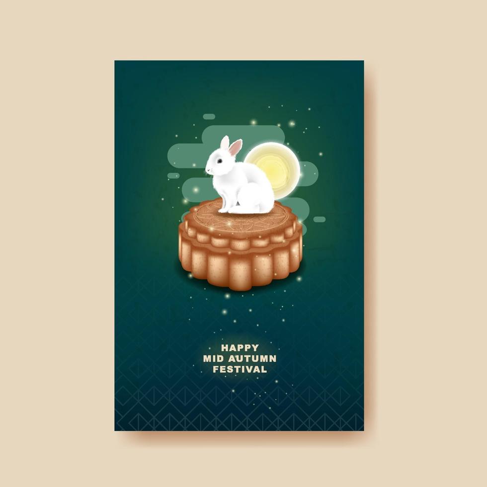 Mid Autumn festival with rabbit and moon, mooncake. vector