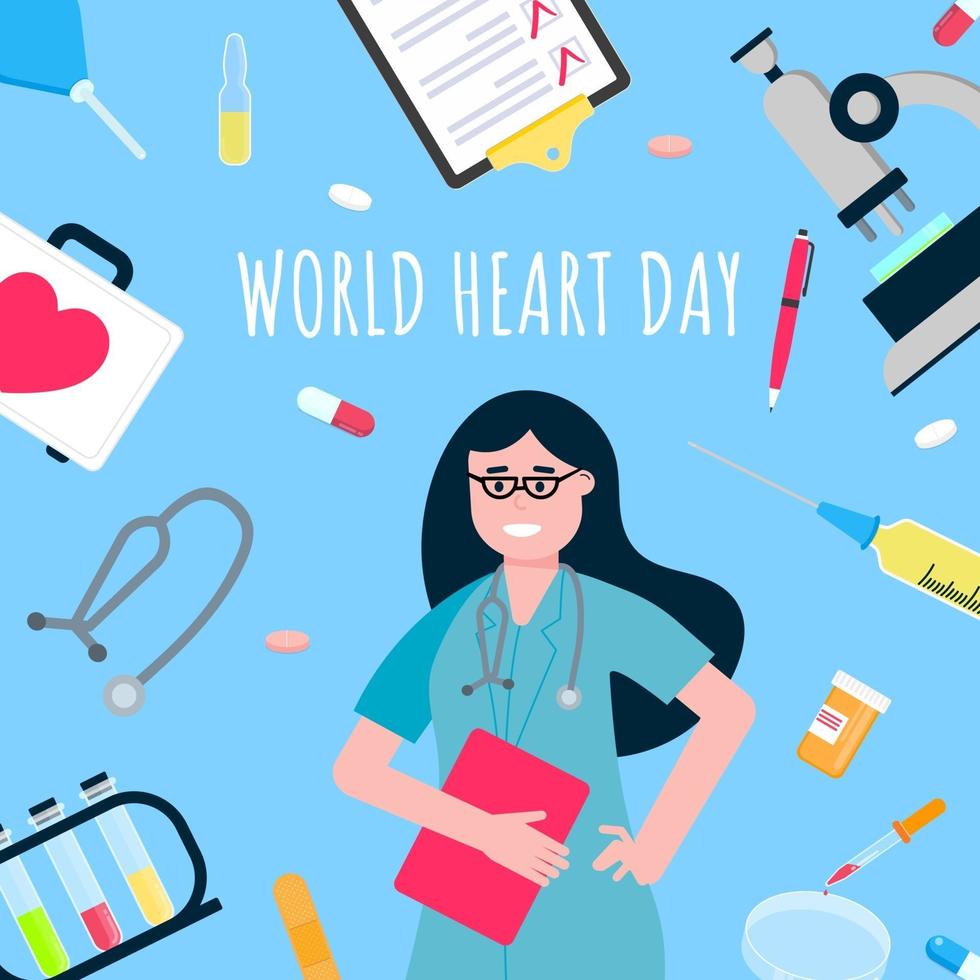 World heart day concept flat style design poster. vector