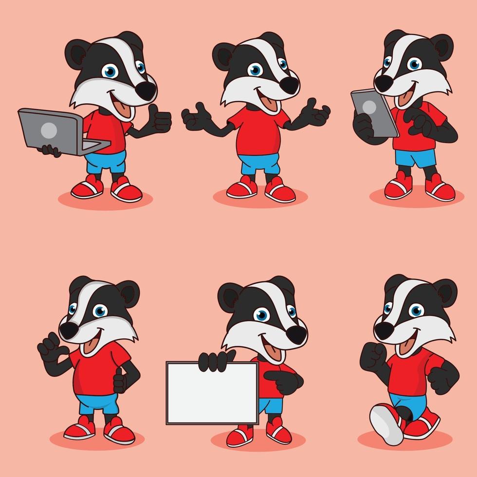 skunk cartoon bundle set teaching with laptop and cellphone vector