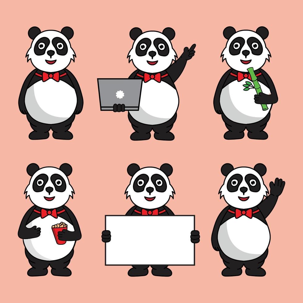 lindo paquete de dibujos animados de panda pequeño con varias poses vector