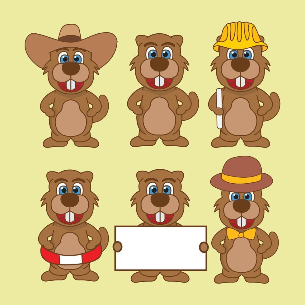 beaver or otter character cartoon mascot illustration bundle set vector