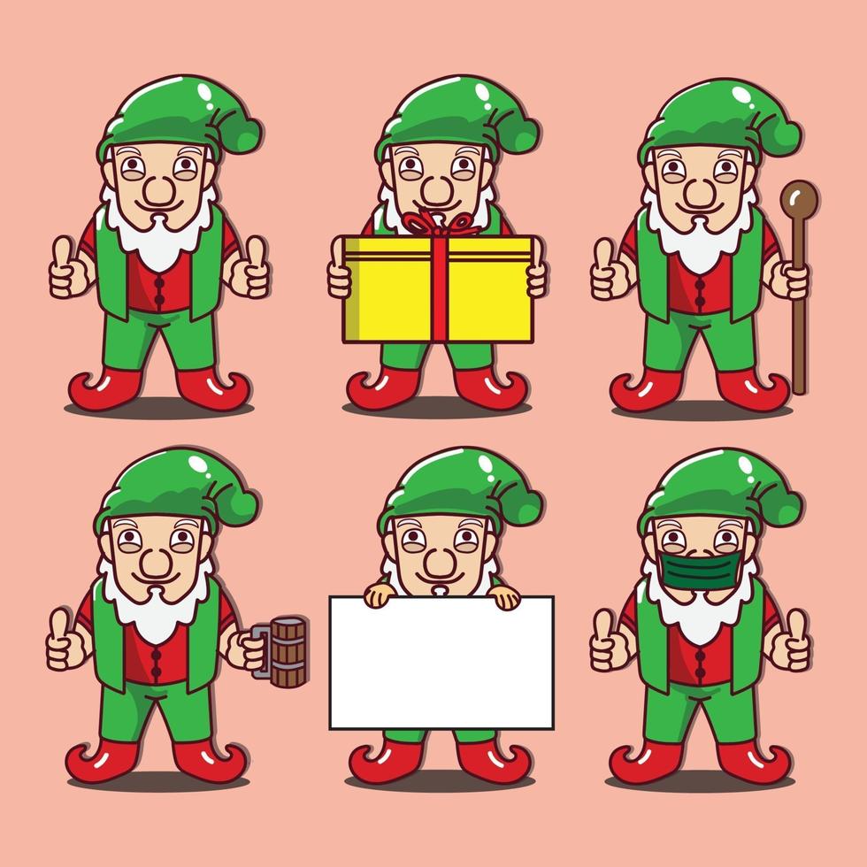 cute old dwarf cartoon character mascot bundle set vector