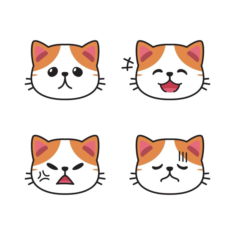 conjunto de lindas caras exóticas de gato de pelo corto que muestran diferentes emociones vector