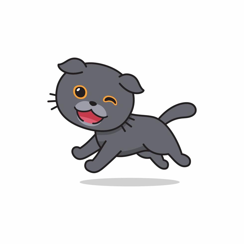 Vector cartoon character scottish fold cat running