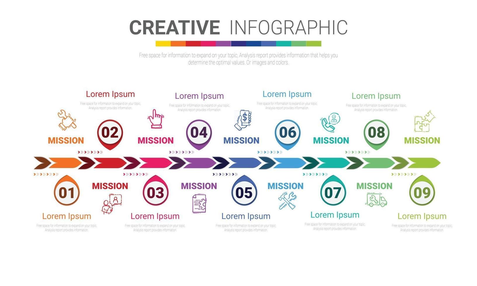 Presentation business infographic template with 9 options. vector