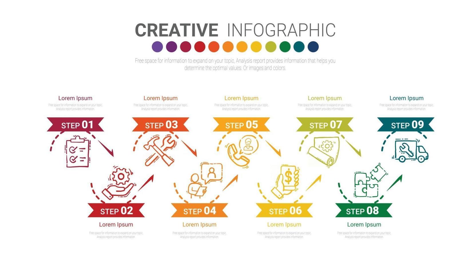 Plantilla de opciones de número de infografías abstractas con 9 pasos. vector