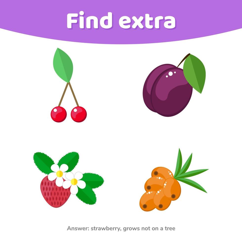 Education game for preschool kids. Find extra object. berries vector