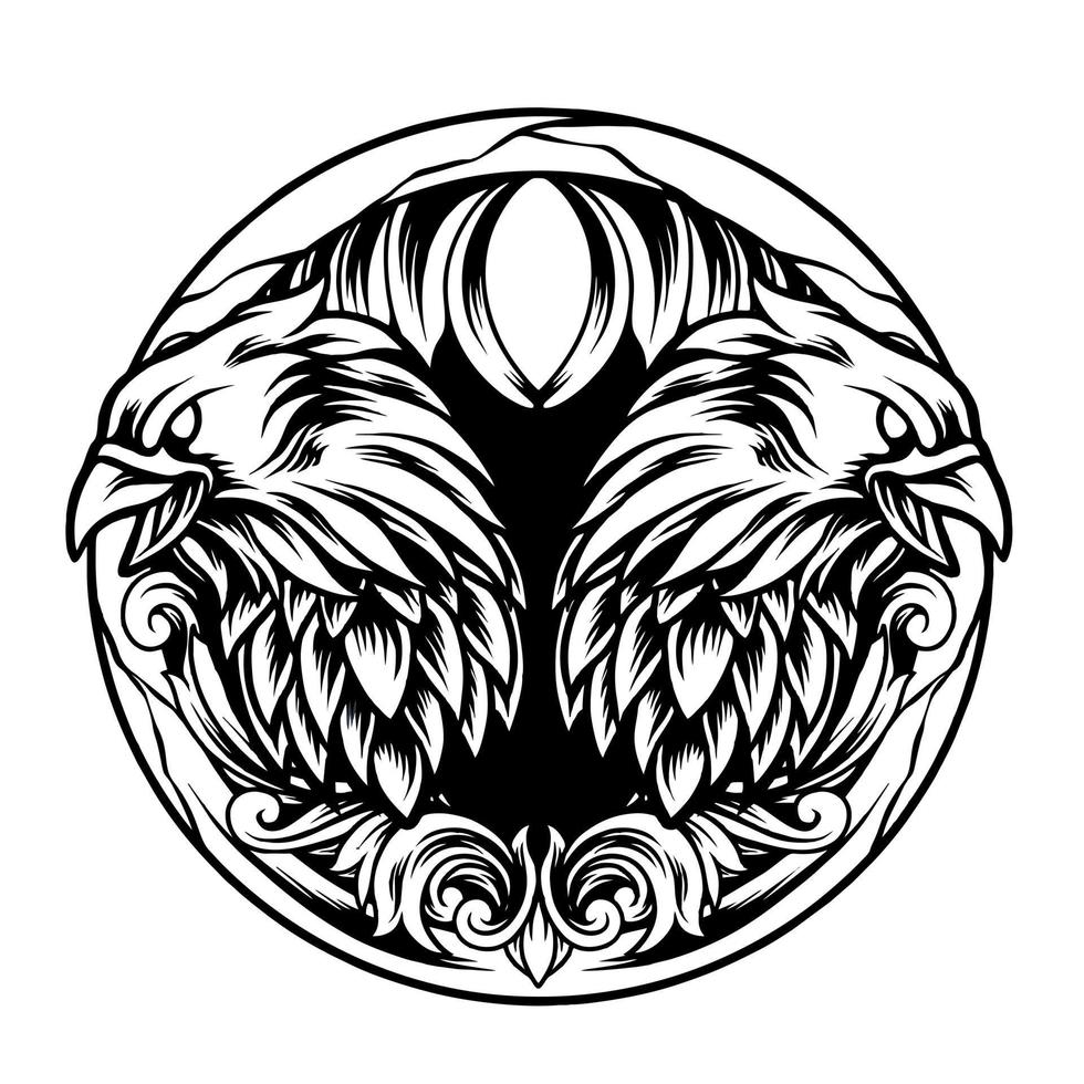 cabeza de águila con adornos silueta vector