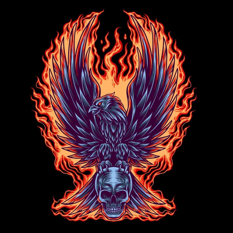 Fire Eagle With Skull vector