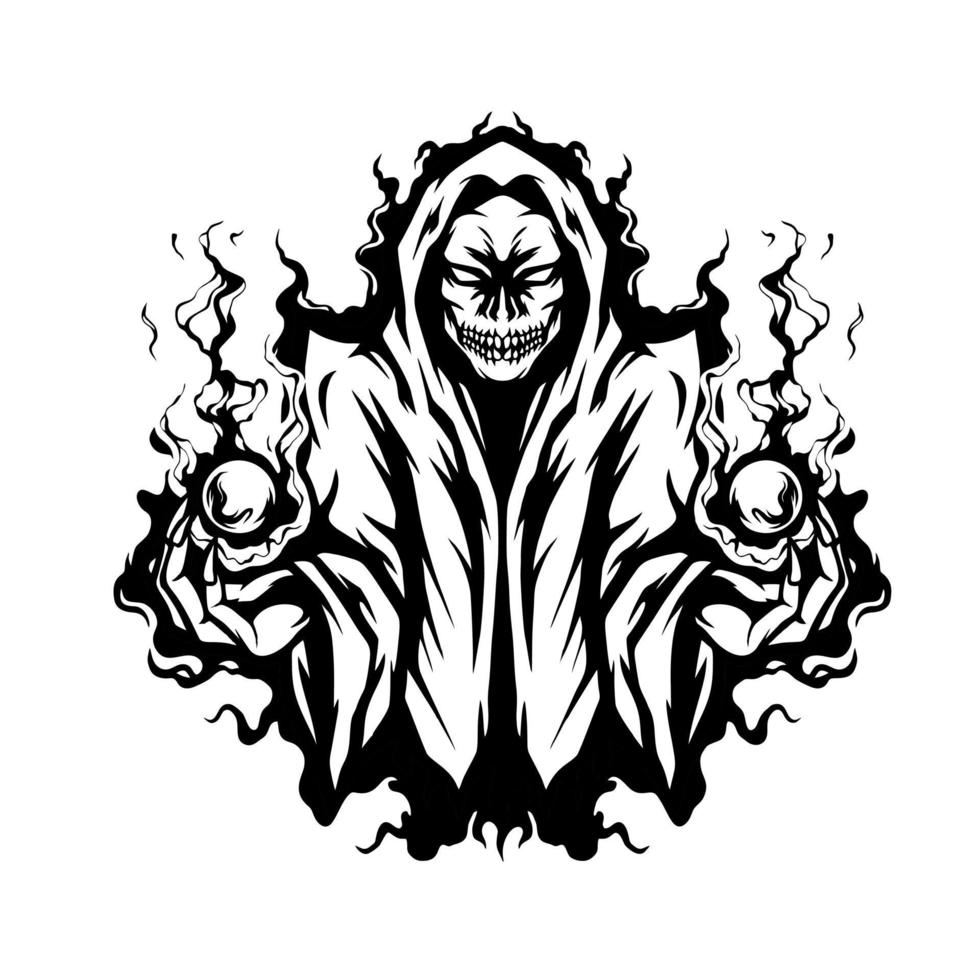 Skull Wizard Mascot Illustration Silhouette vector