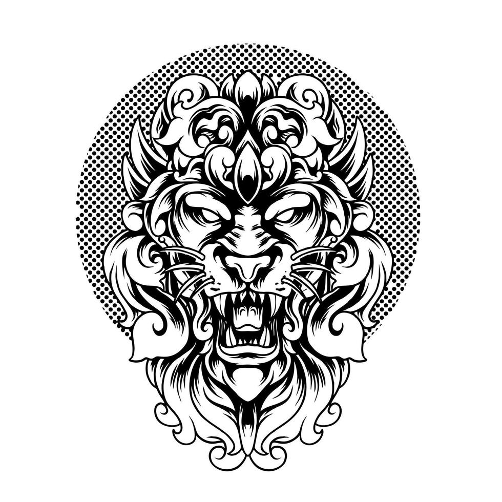 cabeza de león, con, ornamento, silueta vector