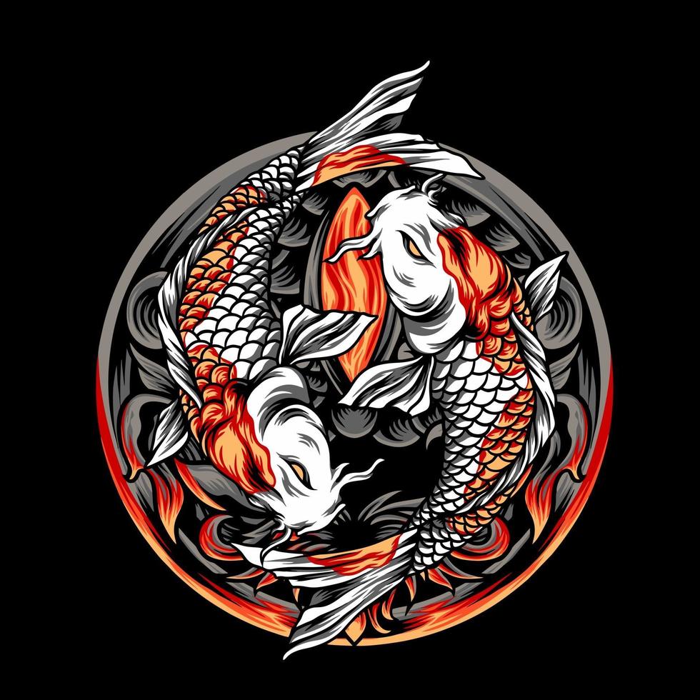 Yin Yang Koi Fish Japan With Ornament vector