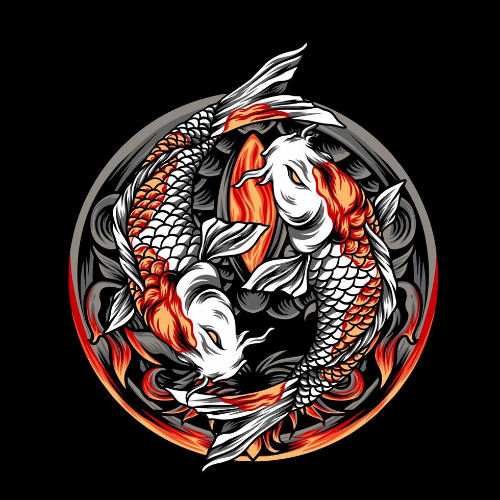 pez koi yin yang japón con adorno vector