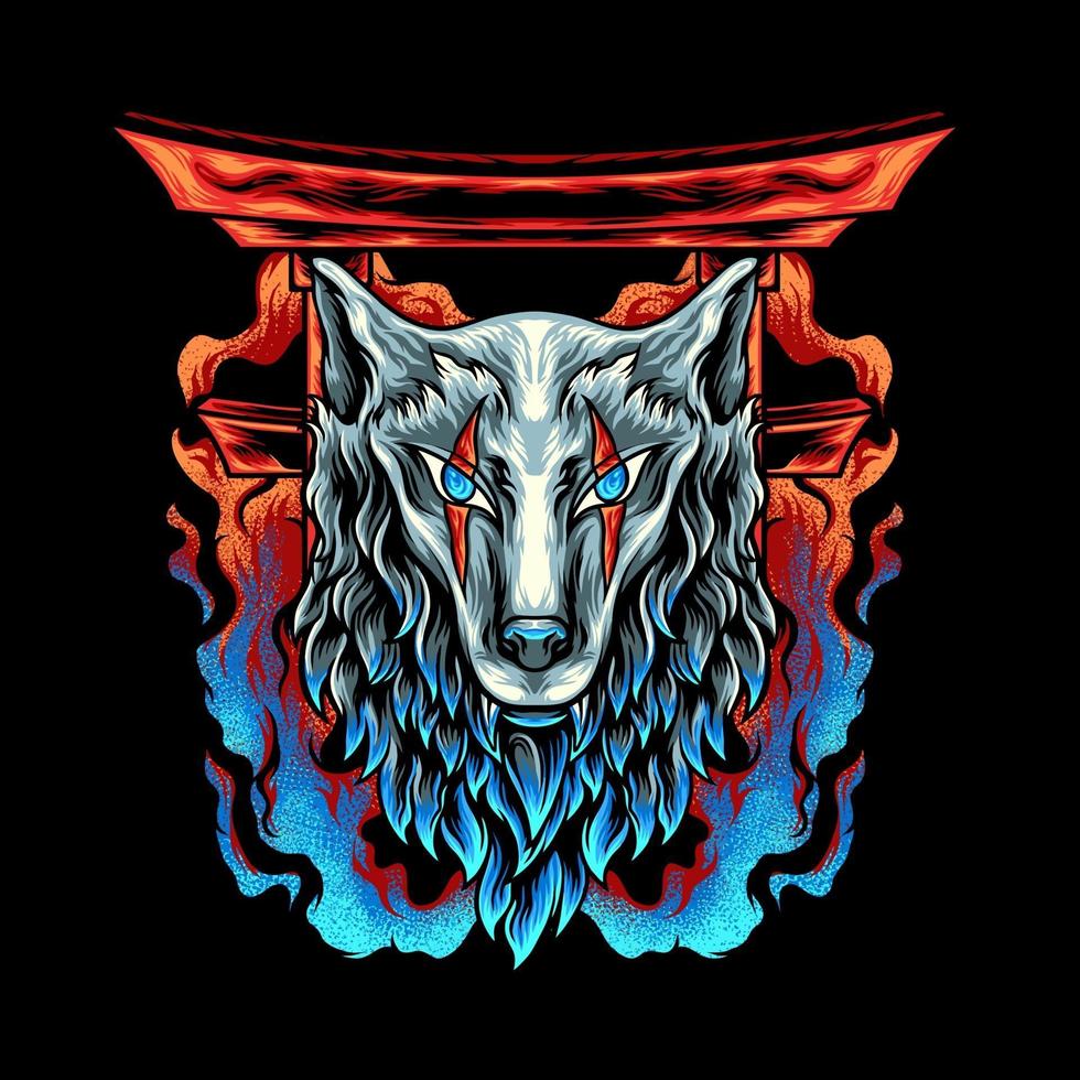 Wolf Head Japan With Fire vector