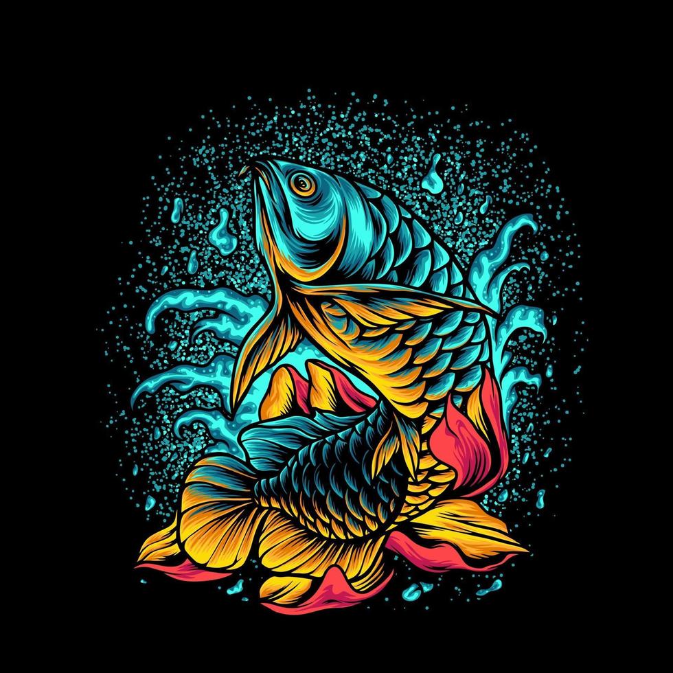Arowana Fish With Fowers vector