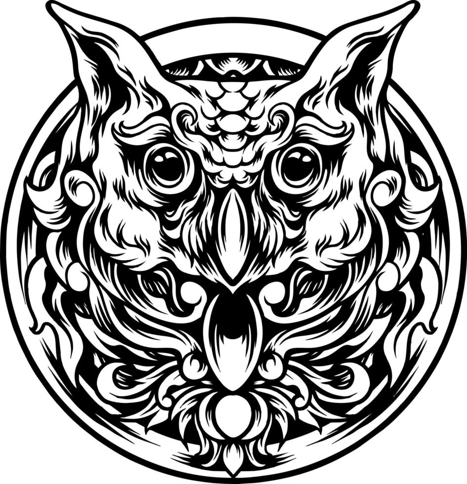 Owl Head With Ornament Silhouette vector