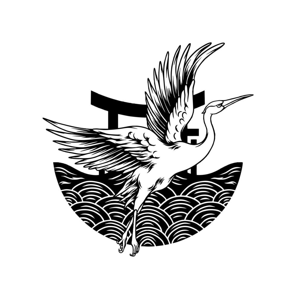 Japanese Flying Cranes Silhouette vector