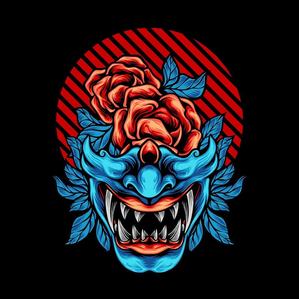 Samurai Mask Japan With Rose vector