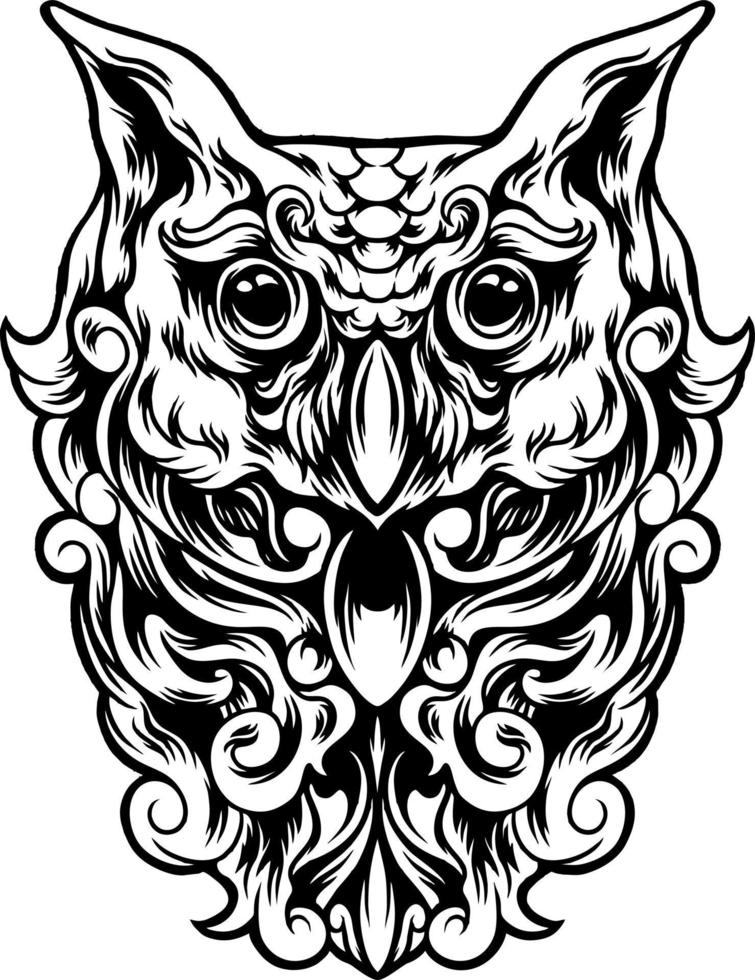 búho, pájaro, con, completo, ornamento, silueta vector