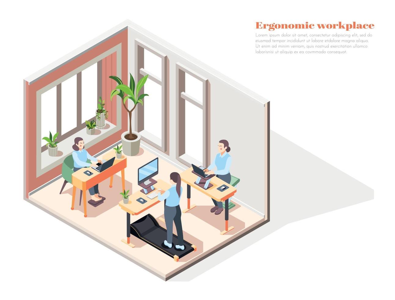 Ergonomic Workplace Isometric Design Concept vector