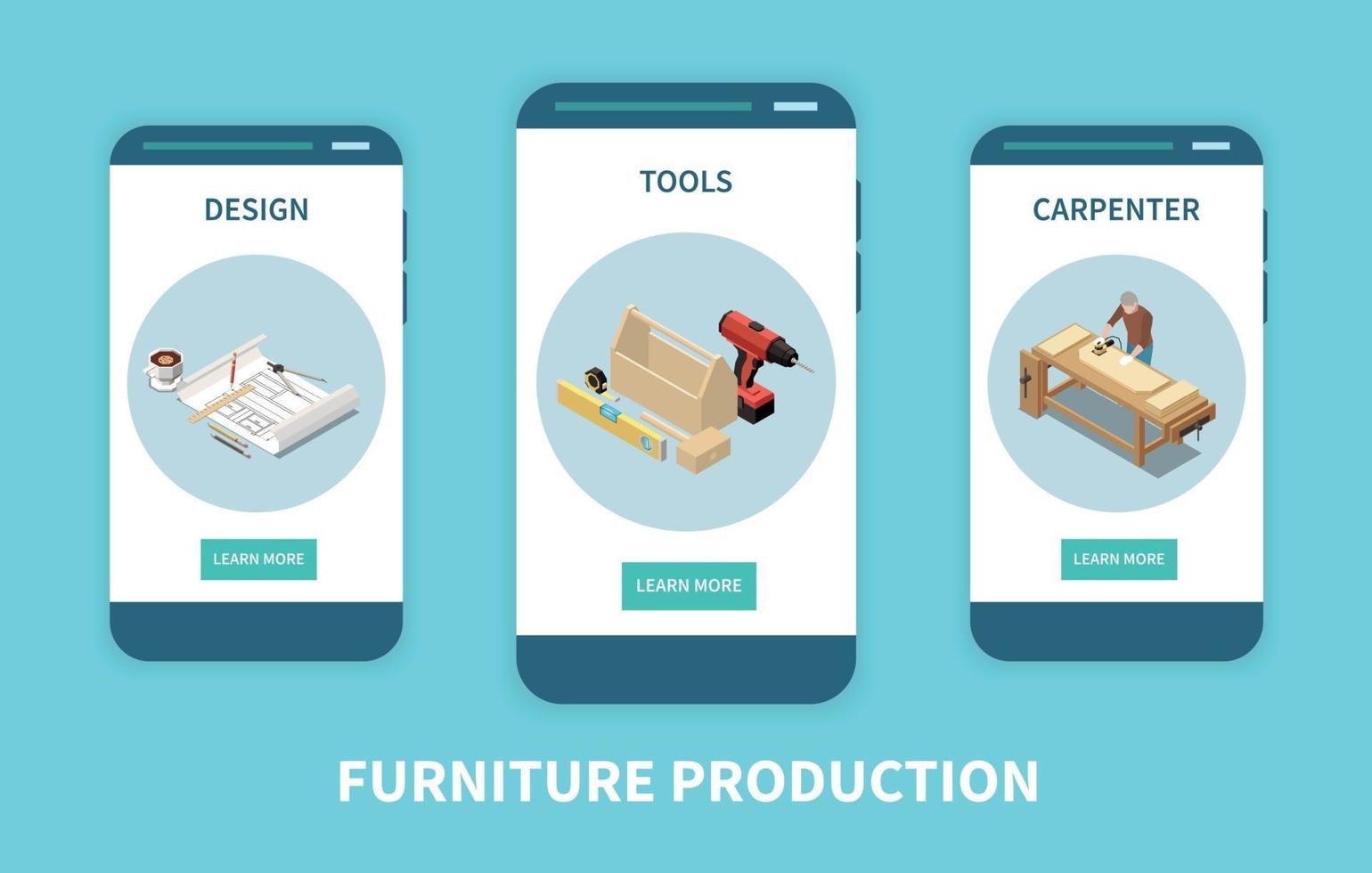 Carpenter Furniture Isometric Set vector