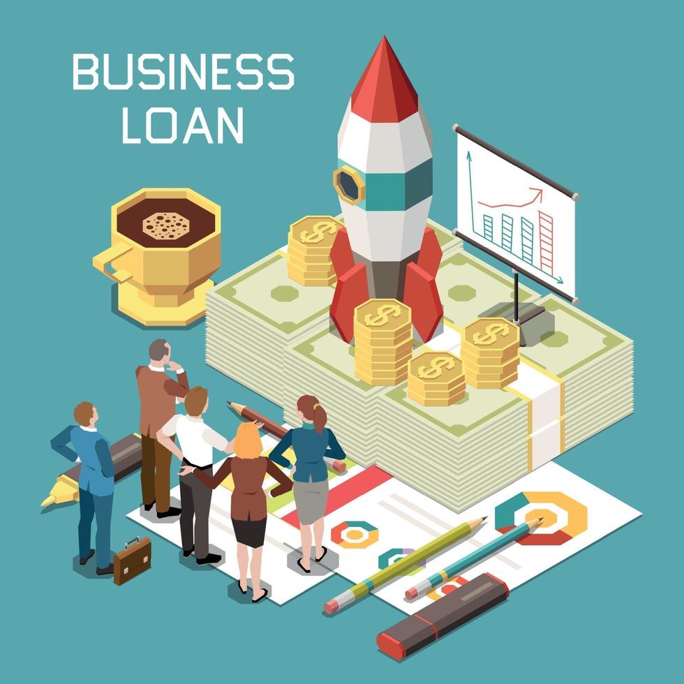 Business Loan Isometric Composition vector