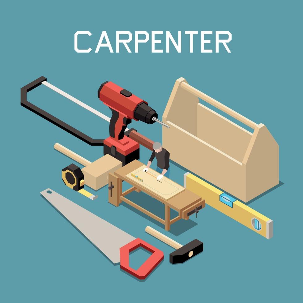 Carpentry Tools Isometric Composition vector