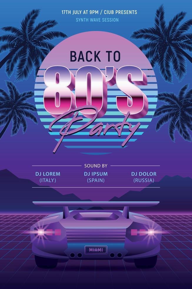 cartel de la fiesta de retrowave de los 80 vector