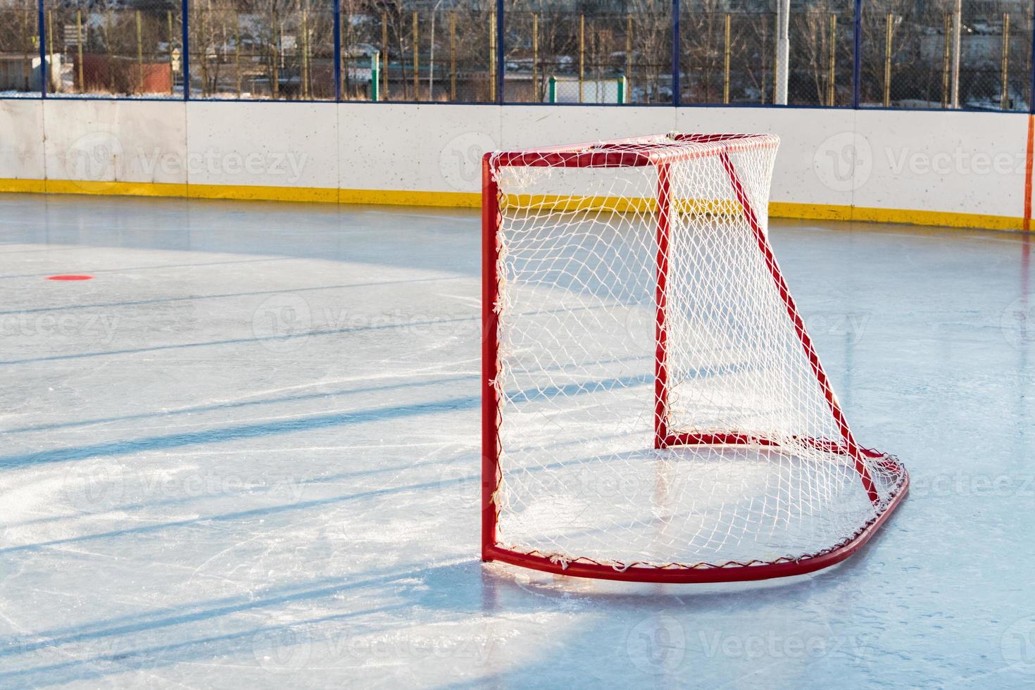 Hockey goal on the ice photo