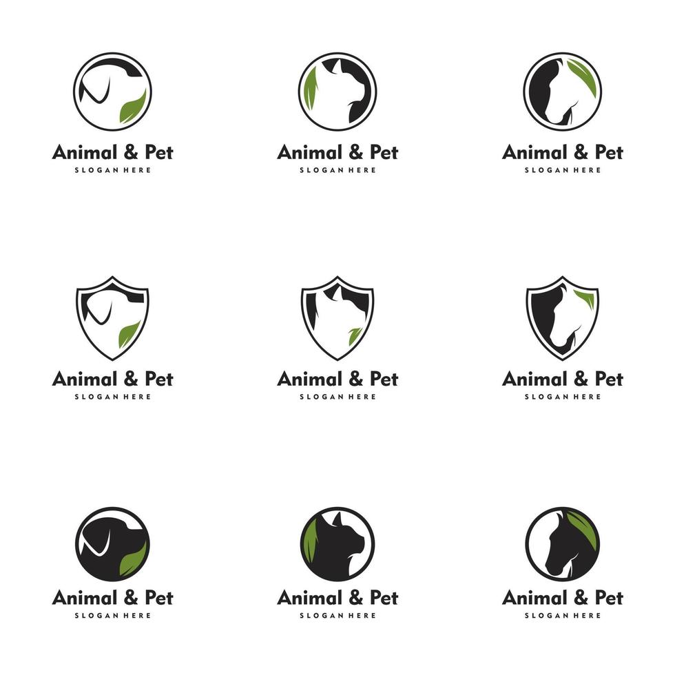 Animal Pet logo Dog, Cat, Hourse. Logo set vector icon illustration