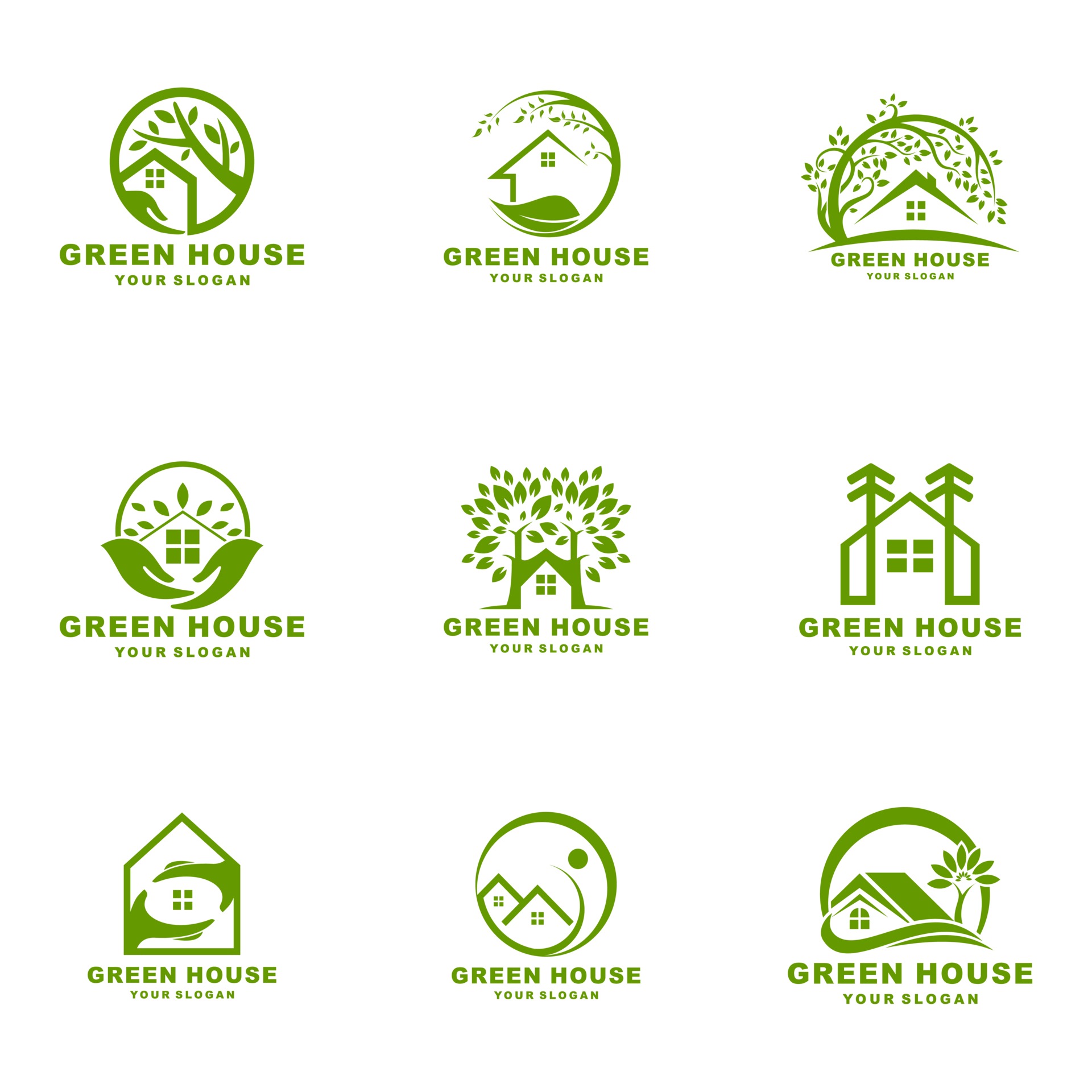 Green house and home leaf logo set vector icon illustration design