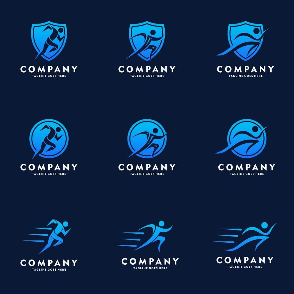 Hombre corriendo silueta logo set vector icono diseño ilustración