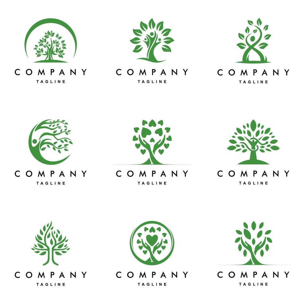 people ecology tree logo set vector icon illustration design