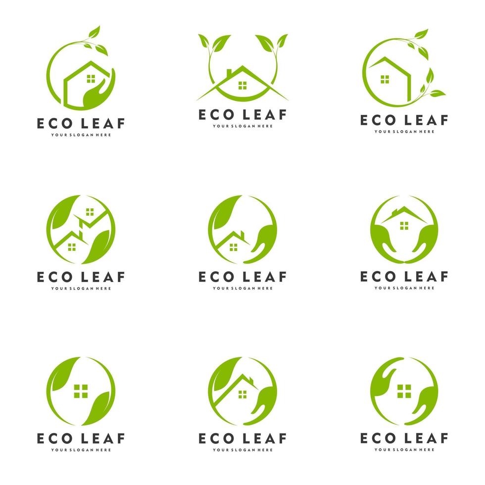 Home leaf, Green house, Eco house logo set vector icon illustration