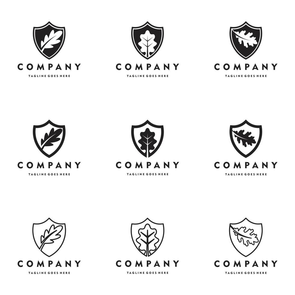 Oak leaf protection vector logo set icon illustration design