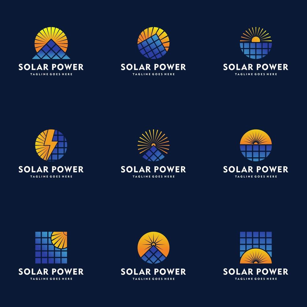 Diseño de ilustración de icono de vector de conjunto de logotipo de energía solar