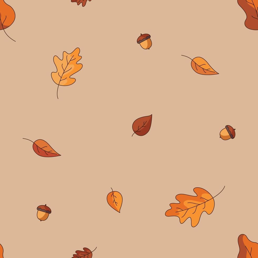 seamless pattern with falling leaves and acorns. vector