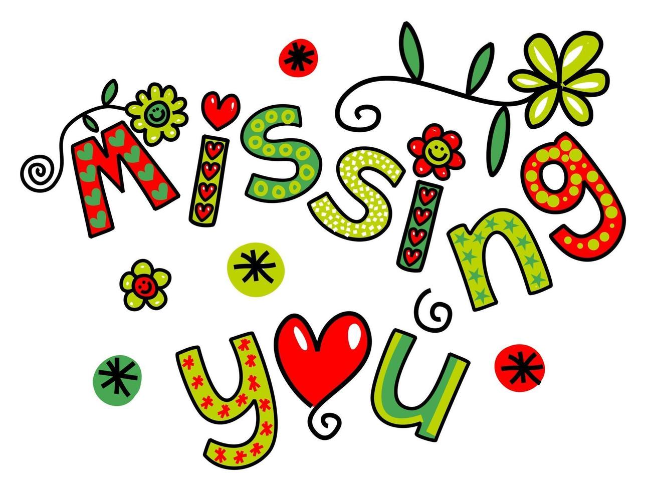 Missing You Text Title Doodle Lettering vector