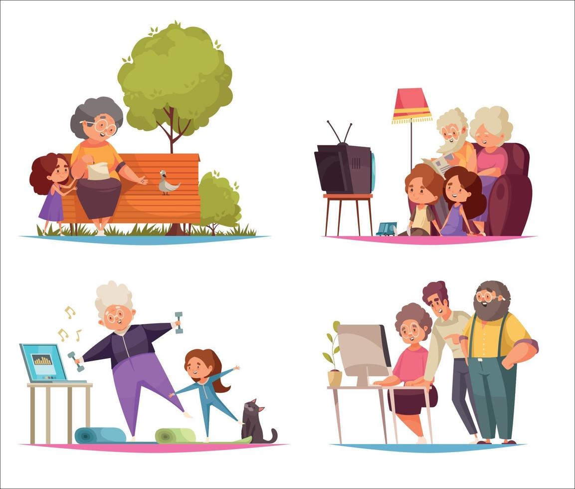 Grandma And Grandpa Concept Icons Set vector