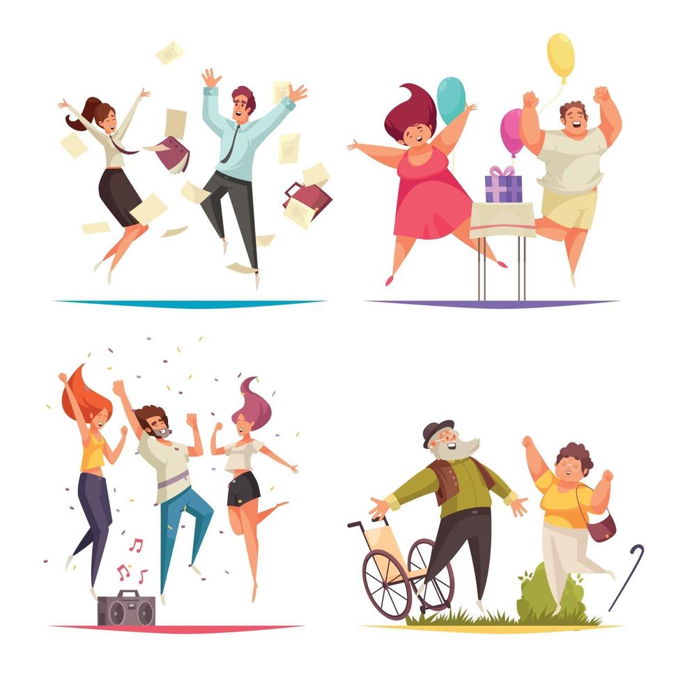 Jumping People Concept Icons Set vector