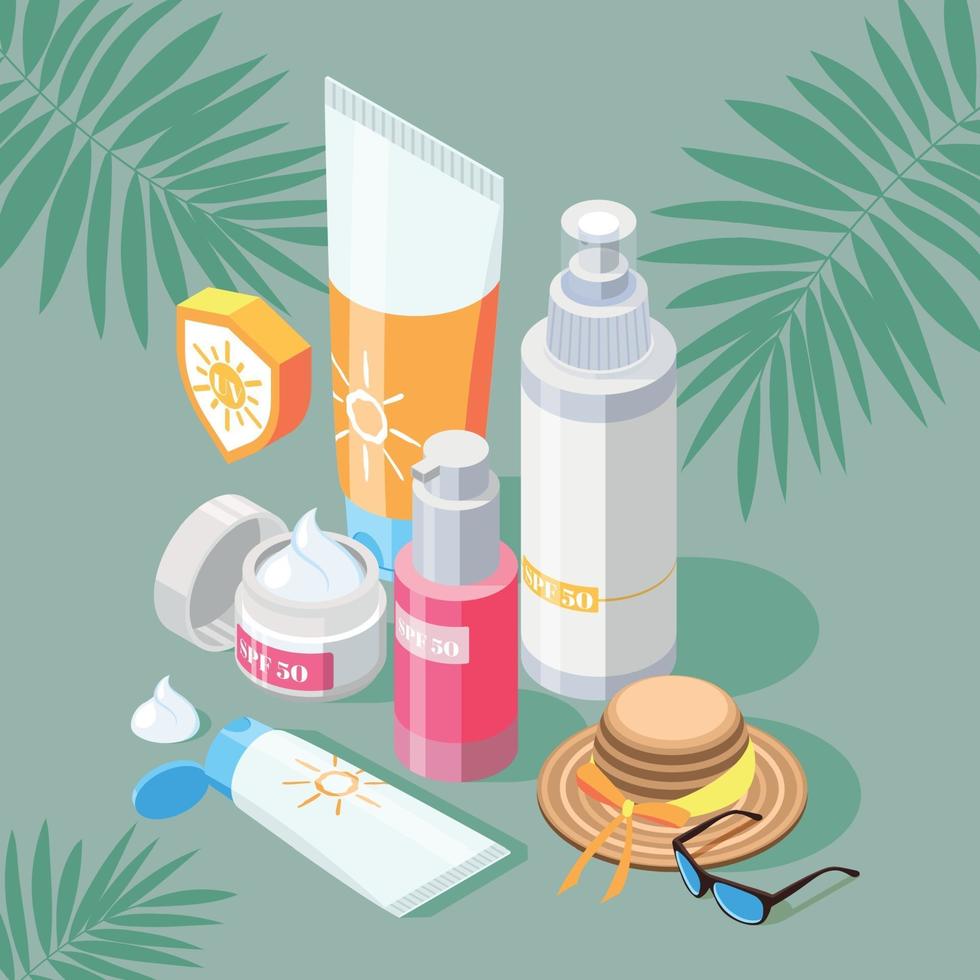 Sunscreen Products Isometric Composition vector