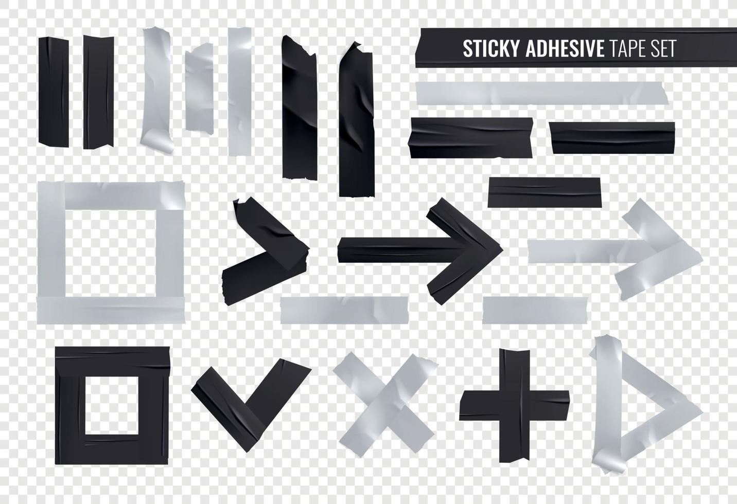 Black Silver Sticky Adhesive Tape Realistic Icon Set vector